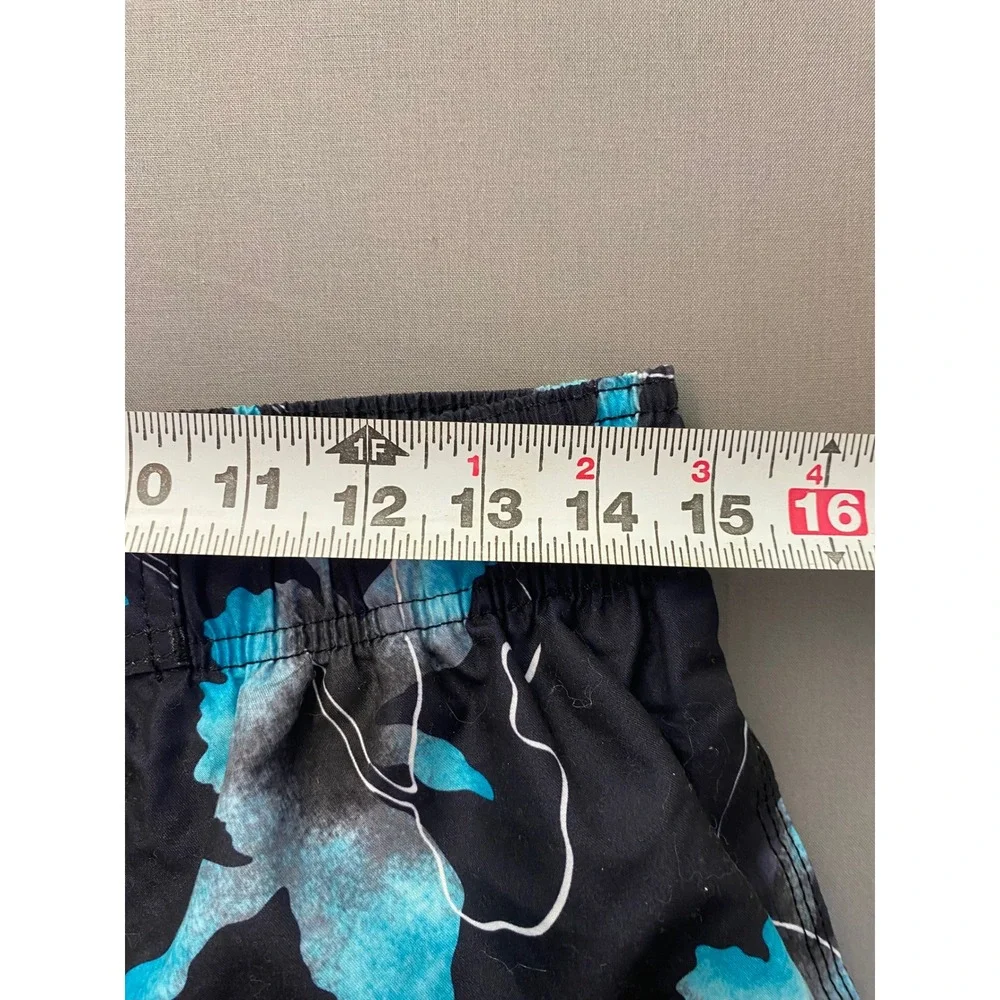 Kanu Men's Black Blue Floral Swim Trunks‎ Shorts M Cargo Pocket Drawstring Waist